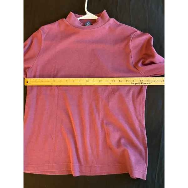 Lands End Womens Medium Burgundy Plum Mock Neck Long Sleeve 100% Cotton USA Made - Image 3