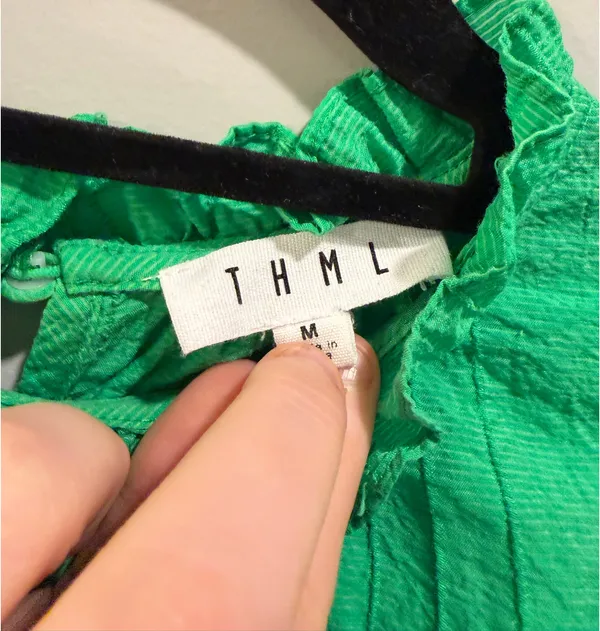 THML Ruffle Sleeve Ruffle Collar Textured Blouse Green - Image 3