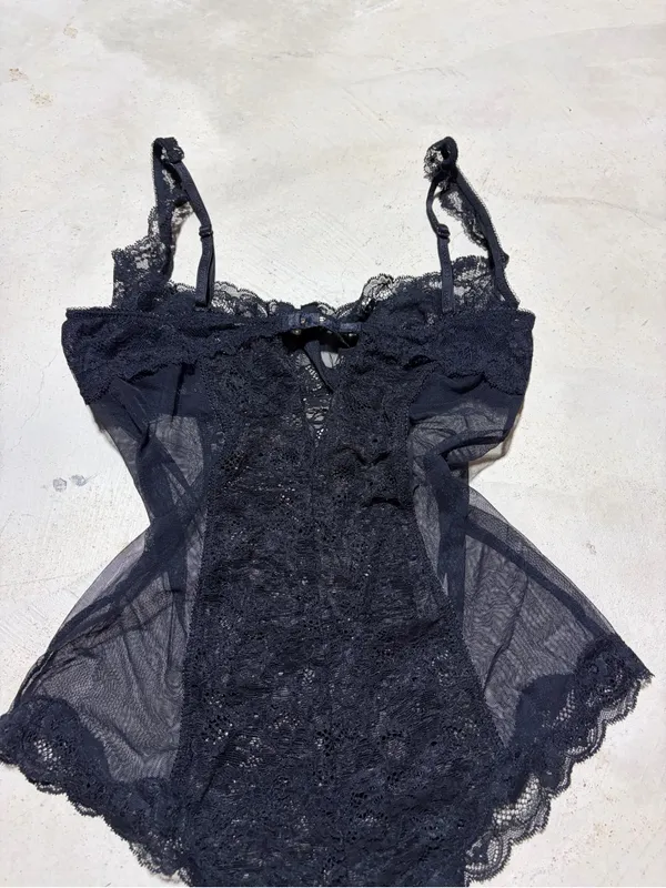 Victoria’s Secret y2k Black Lace Bodysuit Sheer Teddy 36C - Image 7