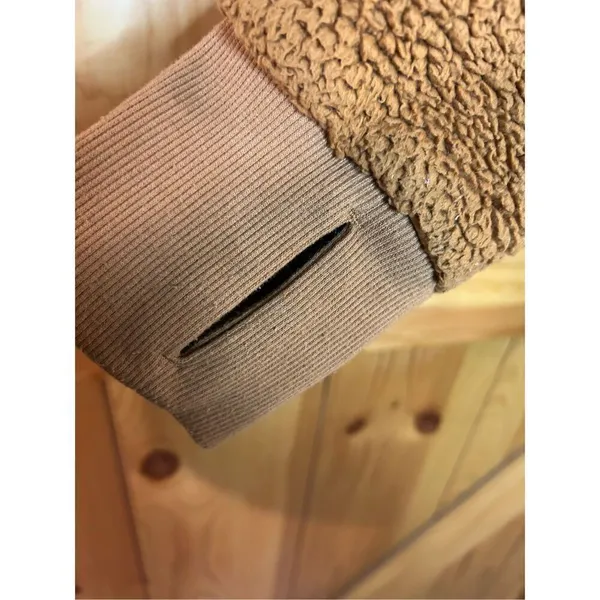 Athleta Womens XS Tugga Sherpa Hoodie Cattail Rust Drawstring Tie Rib Pullover ( - Image 3