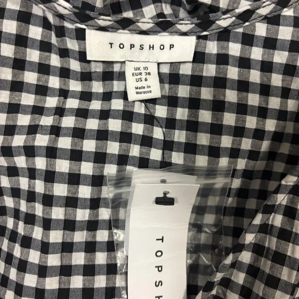 Topshop Black & White Gingham Puff Sleeve Wrap Mini Dress Size 6 - Image 6
