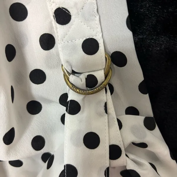 Michael Kors Blouse White Black Polka Dot Smocked Waist Roll Tab Sleeve Office S - Image 4