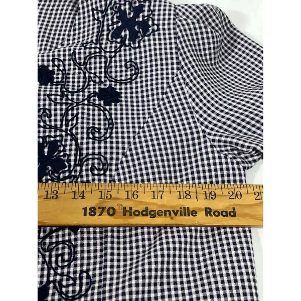 VTG PLAZA SOUTH Women's Gingham Dress Grandma Cottagecore Dress Navy/White SZ 10 - Image 6