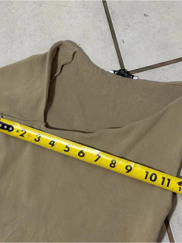 Zara Women‎ Tan Beige Ribbed Asymmetrical One-Shoulder Long Sleeve Crop Top M - Image 5