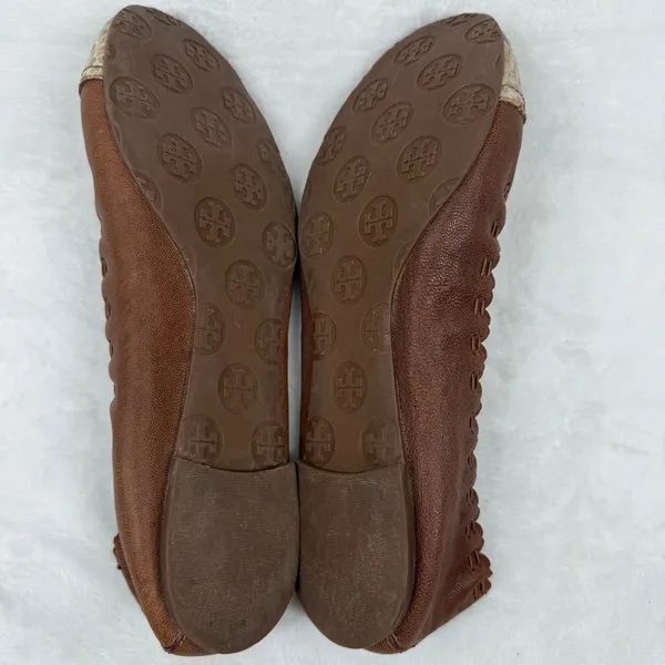 Tory Burch Leather Scalloped Ballet Flats‎ Snakeskin Cap Toe Logo 7.5 READ - Image 10