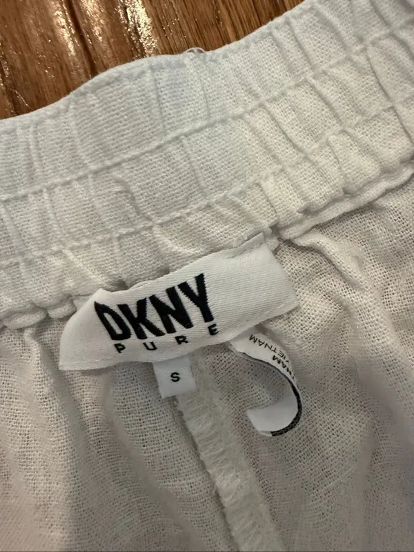DKNY white linen drawstring crop pant size small - Image 5