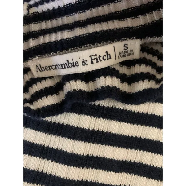 Abercrombie Fitch Navy White Striped Ribbed Turtleneck Preppy Y2K Old Money S - Image 3