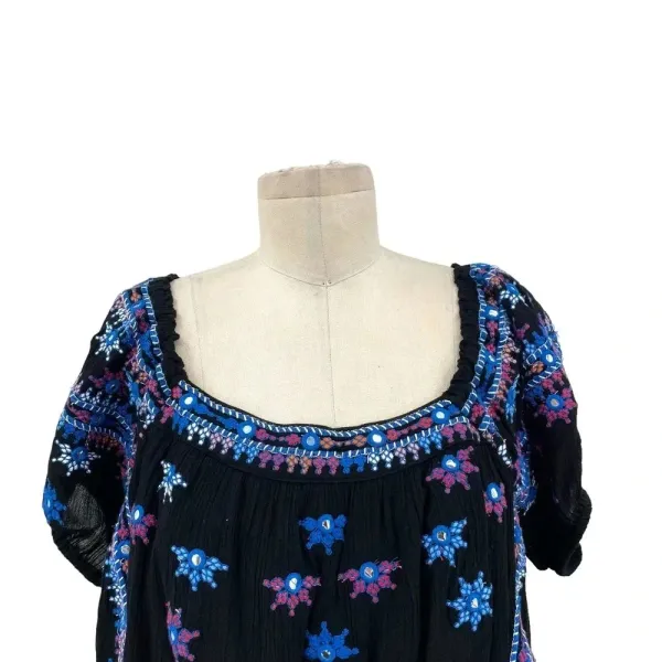 Free People Aurora Embroidered Blouson‎ Top In Black Size Small - Image 3