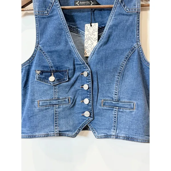 Nanette Lepore Blue Denim Vest Bow Detail Size S Western Y2K Cowgirl - Image 4