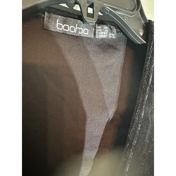 Boohoo Black‎ Crushed Velvet Wrap Mini Dress Size 4 Long Sleeve - Image 2