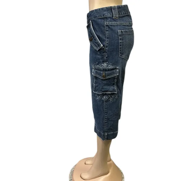 Bob Timberlake Denim Embroidered Wide Leg Cargo Denim Capri Blue Jeans Womens 10 - Image 3