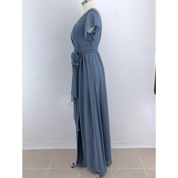 Revelry Maxi Dress Blue Chiffon Flutter Sleeve Wrap Gown Size 10 - Image 6