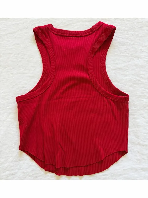 Wild Fable Red Ribbed High-Neck Cropped Tank Top - Image 6
