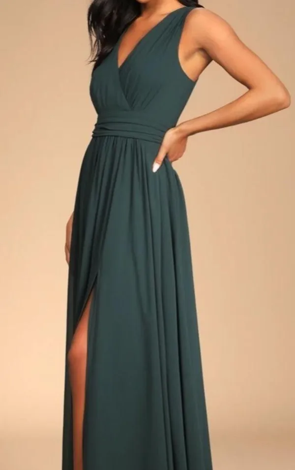 Lulus bridesmaids Thoughts of Hue Emerald Green Surplice Maxi Dress medium​​ - Image 2