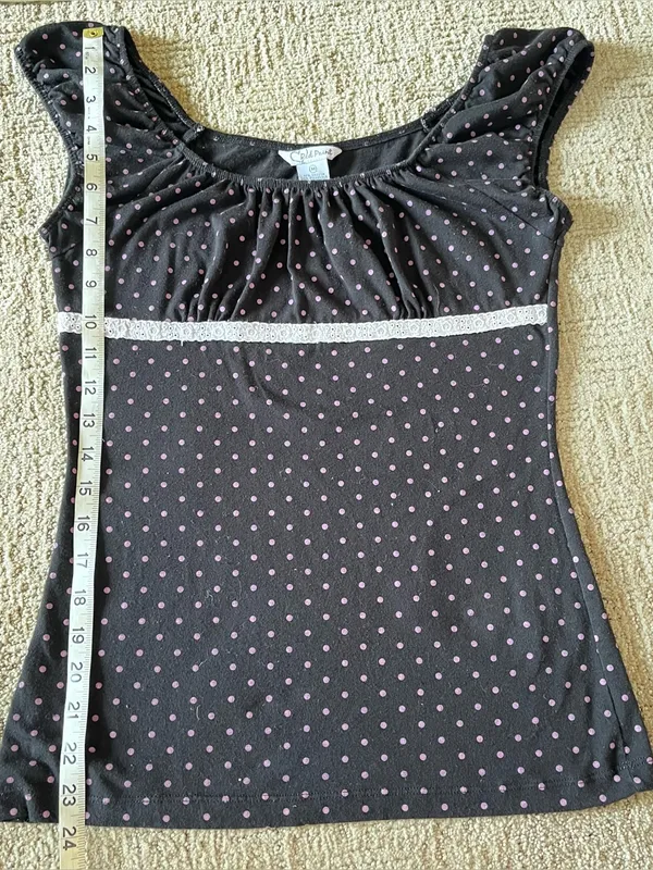 Y2K Black Pink Polka Dot Lace Trim Scoop Neck babydoll Top - Image 4
