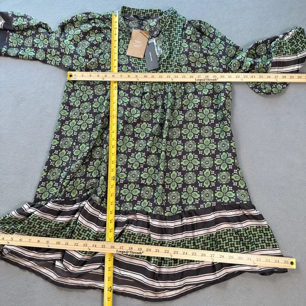 VERO MODA Tunic Dress XL Green Floral Print Button Neck Bell Sleeves Tiered NWT - Image 3
