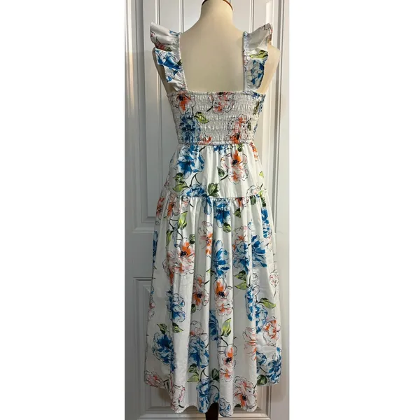 Abercrombie Floral Smocked Midi Dress Ruffle Straps Cottagecore Sundress - Image 6