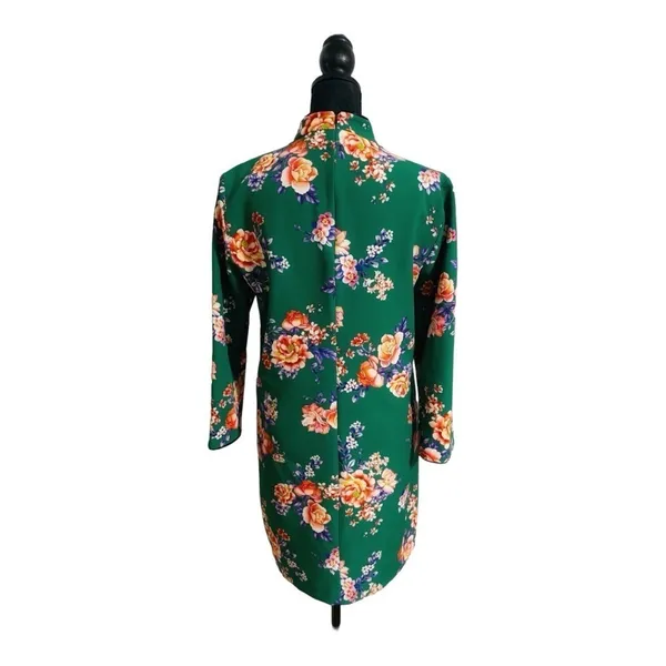 ZARA WOMAN Cheongsam Mini Dress Mandarin Collar Green Floral Size Small - Image 5