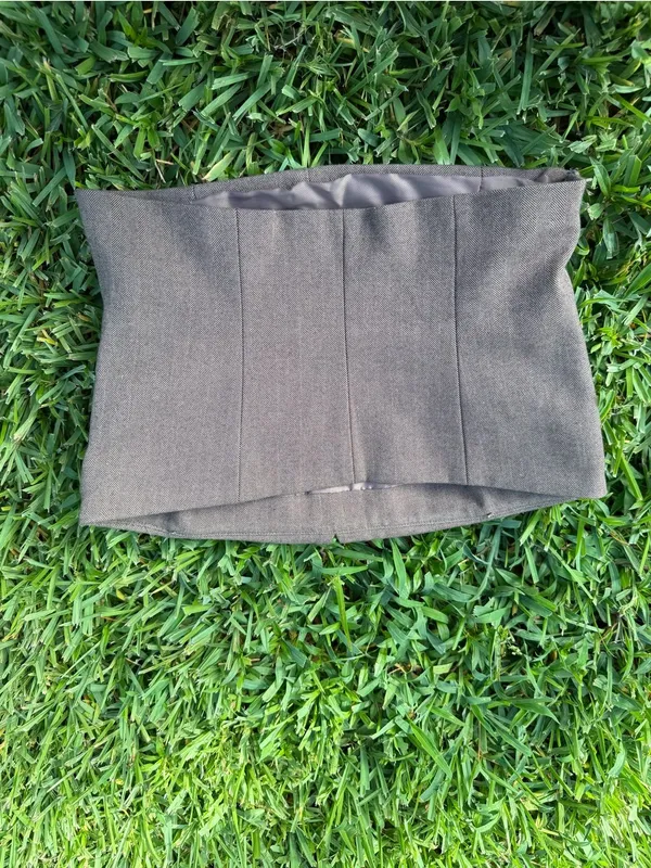 Zara Brown Herringbone Corset Bustier Tube Top Strapless Button Front Size S - Image 9