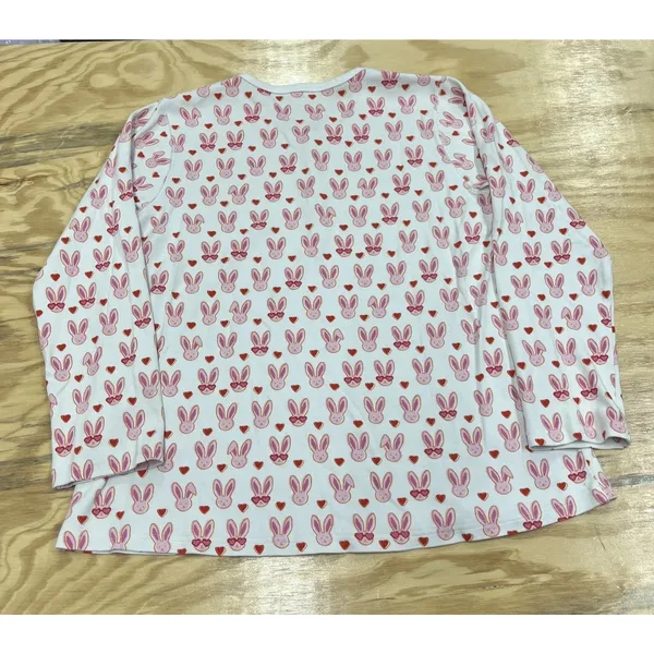 Roller Rabbit Love Bunnies Ladies 2 Piece Pajama PJ Set Pink White Size Large - Image 3