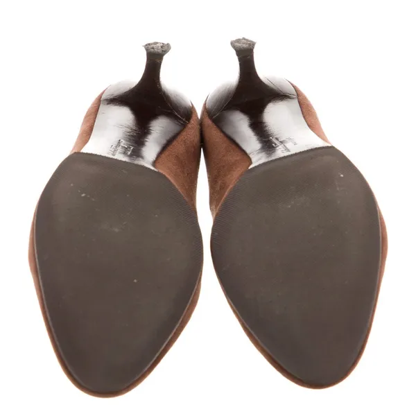 Salvatore Ferragamo Brown Suede Slip On Round Toe Kitten Heel Pumps Shoes - Image 5