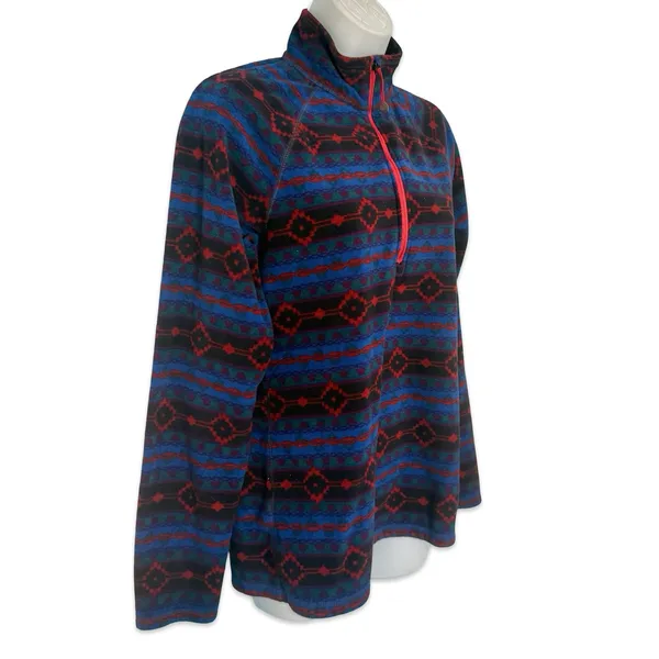 Eddie Bauer Blue Red Southwest Aztec 1/4 Zip Pullover Sweatshirt Fleece size M - Image 9