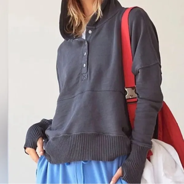 Free People FP Movement Honey Dove Solid Black Pullover Hoody Medium - Image 3
