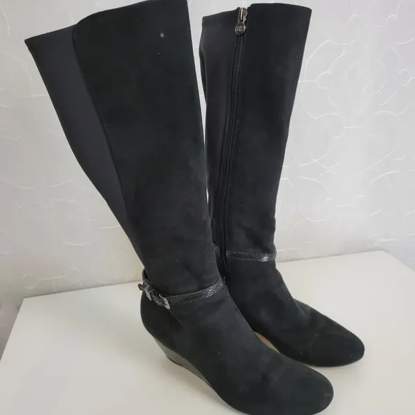 Dana Buchman Womens Boots Size 6.5 Black Suede Wedge Heel Knee High Side Zip - Image 7