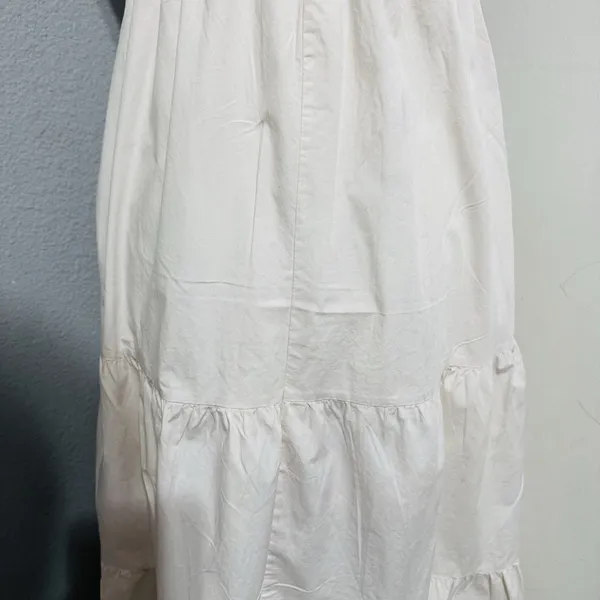 Women Ivory Smocked‎ Tiered Tie Straps Maxi Peasant Dress Size L 100% Cotton - Image 10