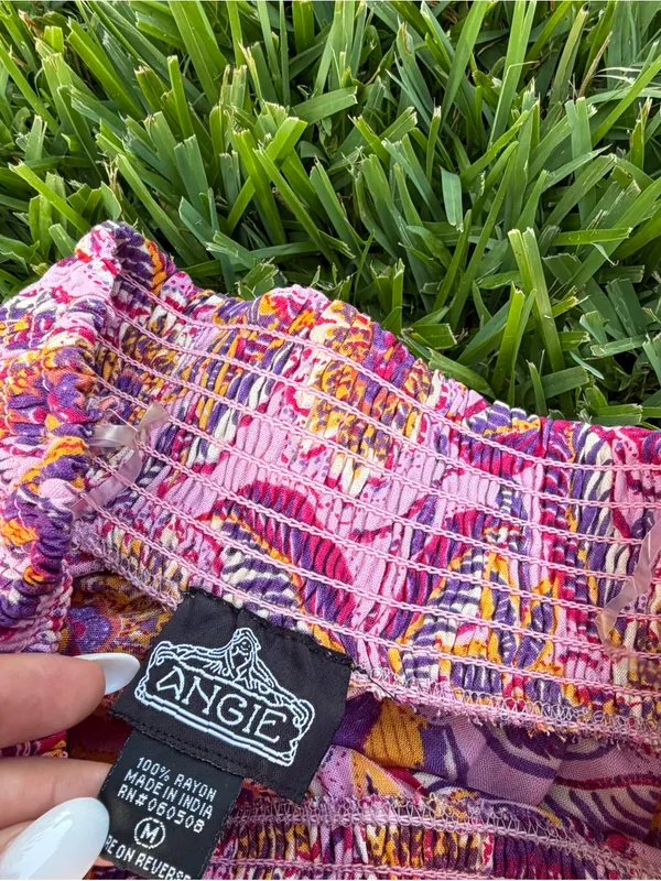 Angie Boho Floral High-Low Midi Skirt Medium Pink Purple Orange Festival - Image 7