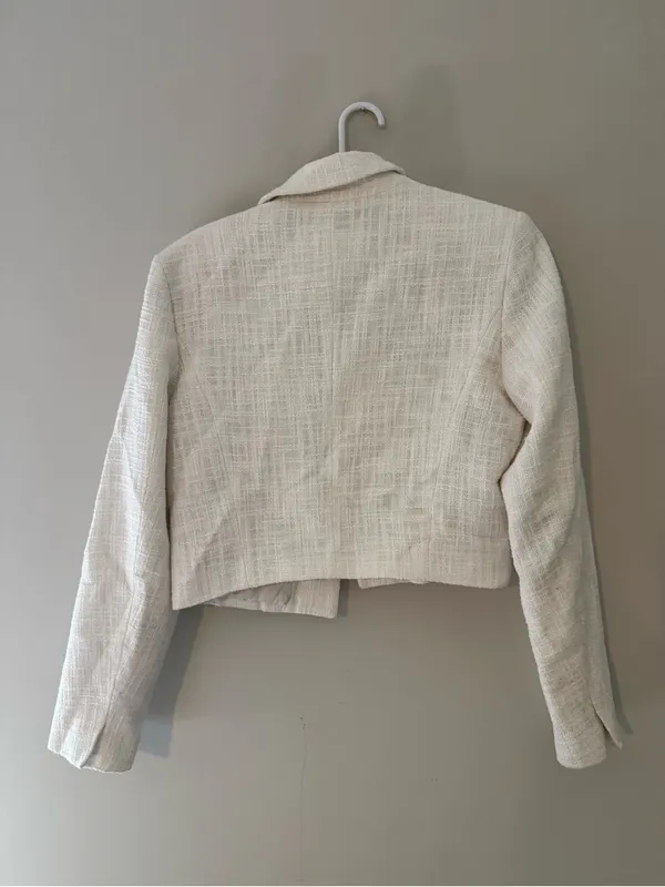 Abercrombie & Fitch White Tweed Cropped Blazer Jacket Women’s Small - Image 6