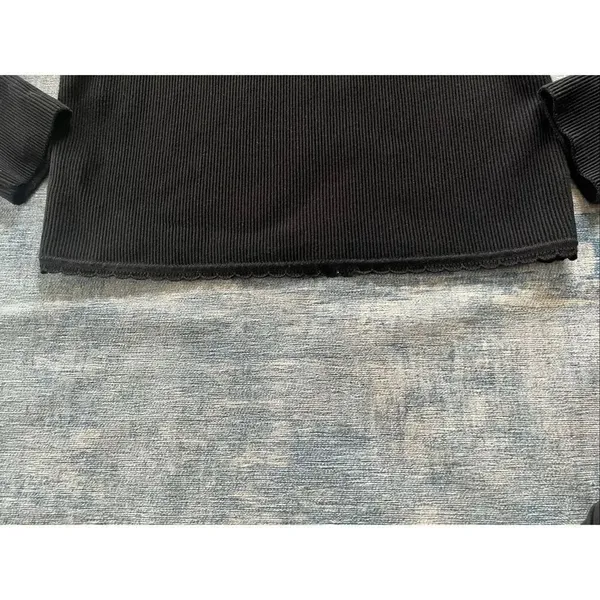 ASTR The Label Black Scallop Trim Ribbed Knit Long Sleeve Top XL - Image 4