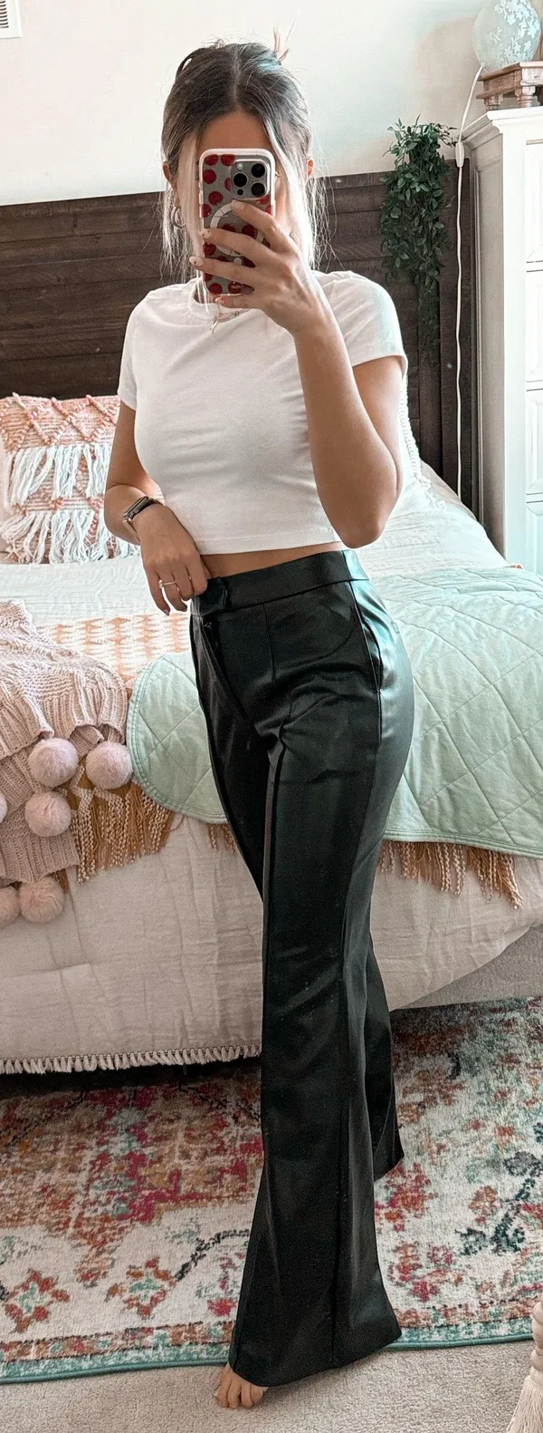 Avec Les Filles Black Leather Flare Pants - Image 2
