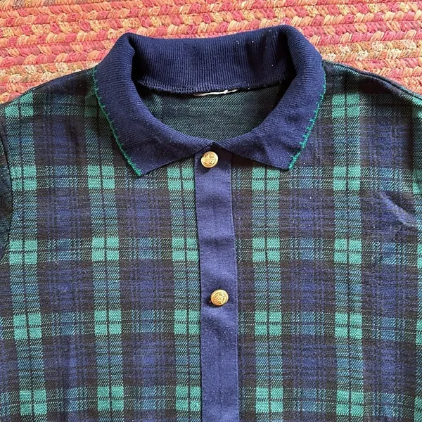 Vintage Navy & Green Plaid Pullover Preppy Sweater Collared - Image 2