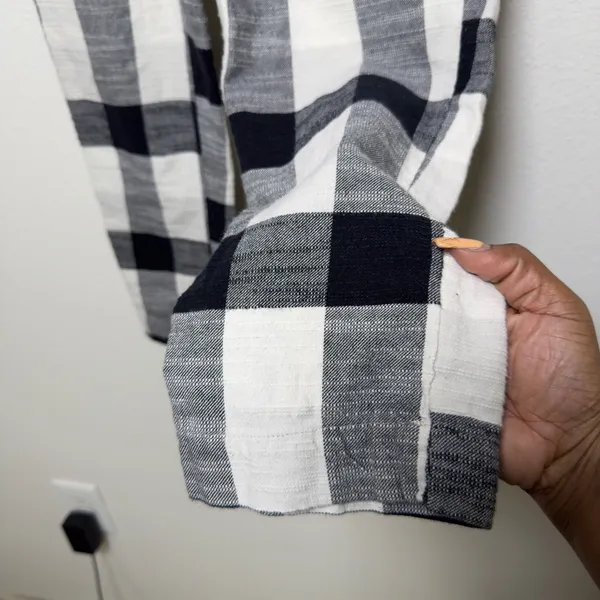 Free People Women Clear Skies‎ Cotton Pants 2 Black White Buffalo Plaid Academia - Image 6