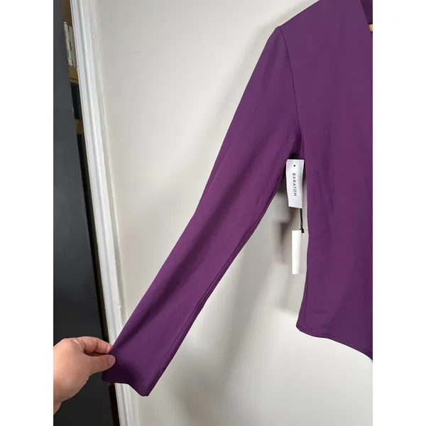 Aritzia Babaton NEW Contour Dewberry Purple Mauve Bodysuit V‎ Neck Long Sleeve L - Image 4