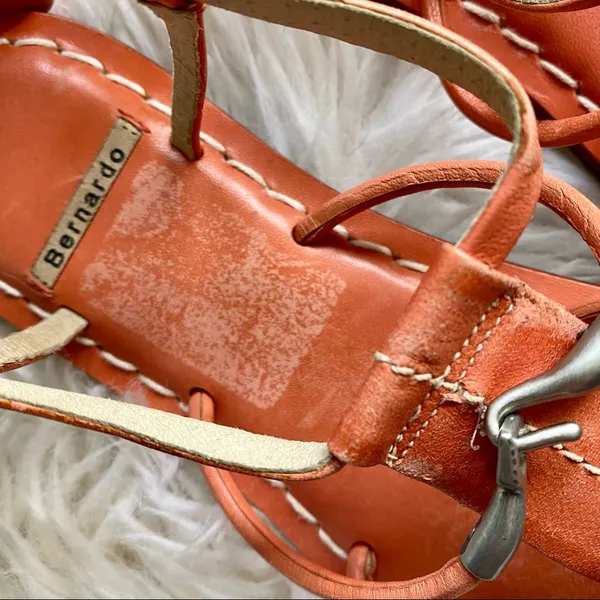 Bernardo Leather Gladiator Sandal Coral color with Silver Hook Detail - Image 3