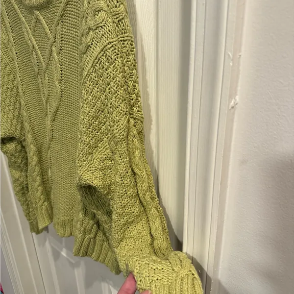 aerie Lime Green Cable Knit Crewneck Sweater - Image 5