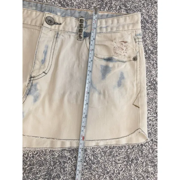Y2K Armani Exchange Studded Denim Shorts Distressed Acid Wash Grunge Size 12 - Image 7