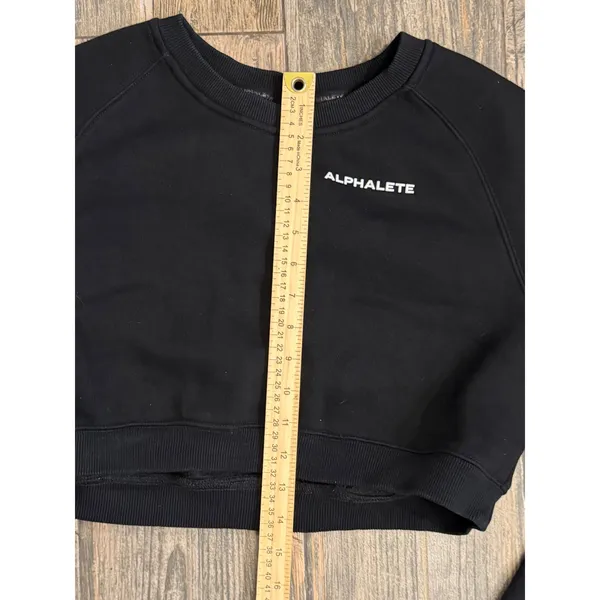 Alphalete Black Cropped Oversized Crew Neck Sweatshirt Logo Pullover‎ Size Small - Image 5