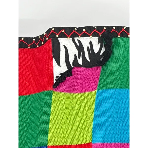 Vintage Christine Rotelli Christmas‎ Safari Animal Patchwork Knit Sweater Vest - Image 10