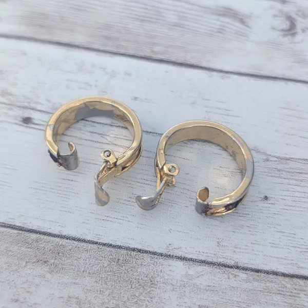 Vintage Clip On Earrings Large Hoops with Center Design - Damaged - Image 6