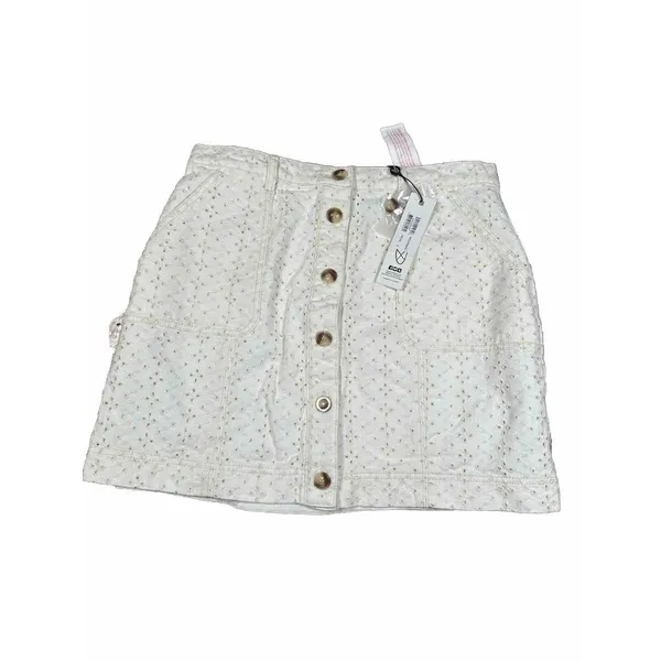 Anthropologie‎ MinkPink Saskia Eyelet Cotton Mini Skirt Size XL Cream - Image 6