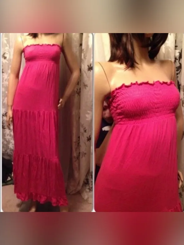 Decree Coral Maxi Dress | Smocked Strapless Summer Beach Dress | Cover-Up | M - Image 2