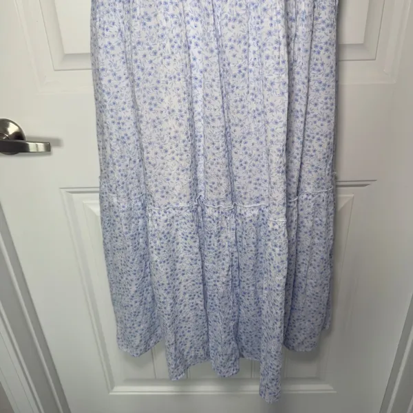 Trixxi Blue White Ditsy Floral Large Tiered Spaghetti Strap Dress Cottagecore - Image 8
