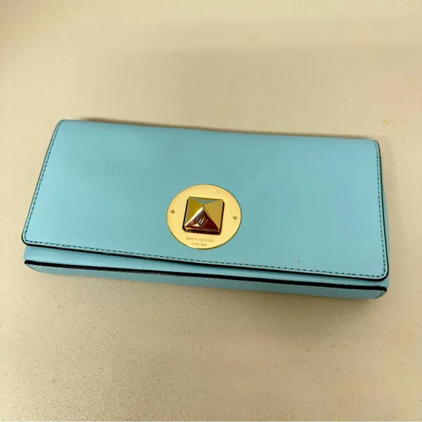 Kate Spade Mint Green Leather Square Clutch Handbag Purse Silver Hardware - Image 3