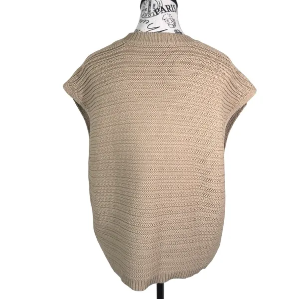 Women's Beige Ribbed Knit Sweater Vest Size L Sleeveless Pullover Fall Top - Image 3