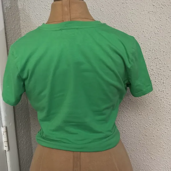Zara Kelly Green Knotted Front Cropped Tee M Classic Rainbowcore Boho Urban - Image 3
