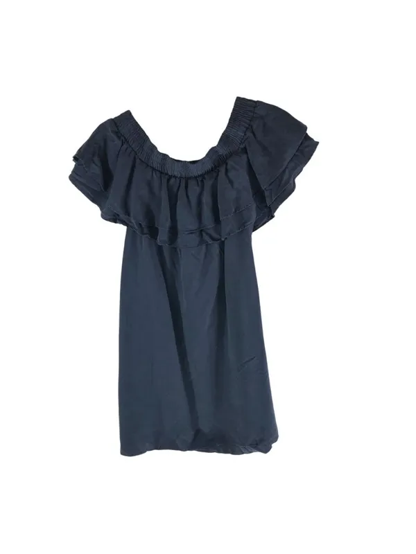 Do+Be Navy Blue Off-Shoulder Ruffle Mini Dress Tencel Size L - Image 2