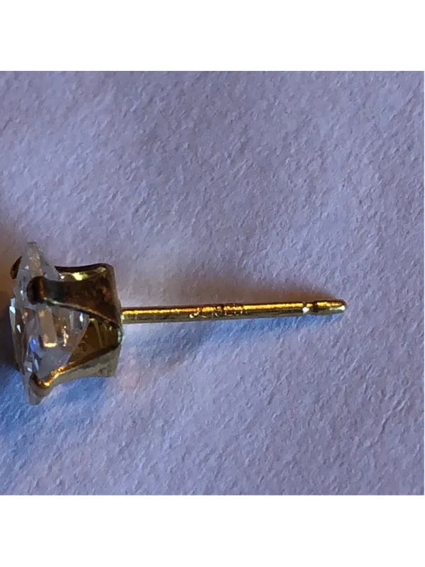 Gold Plated Sterling Silver L 925 Princess Cut Dainty Stud Earrings - Image 6